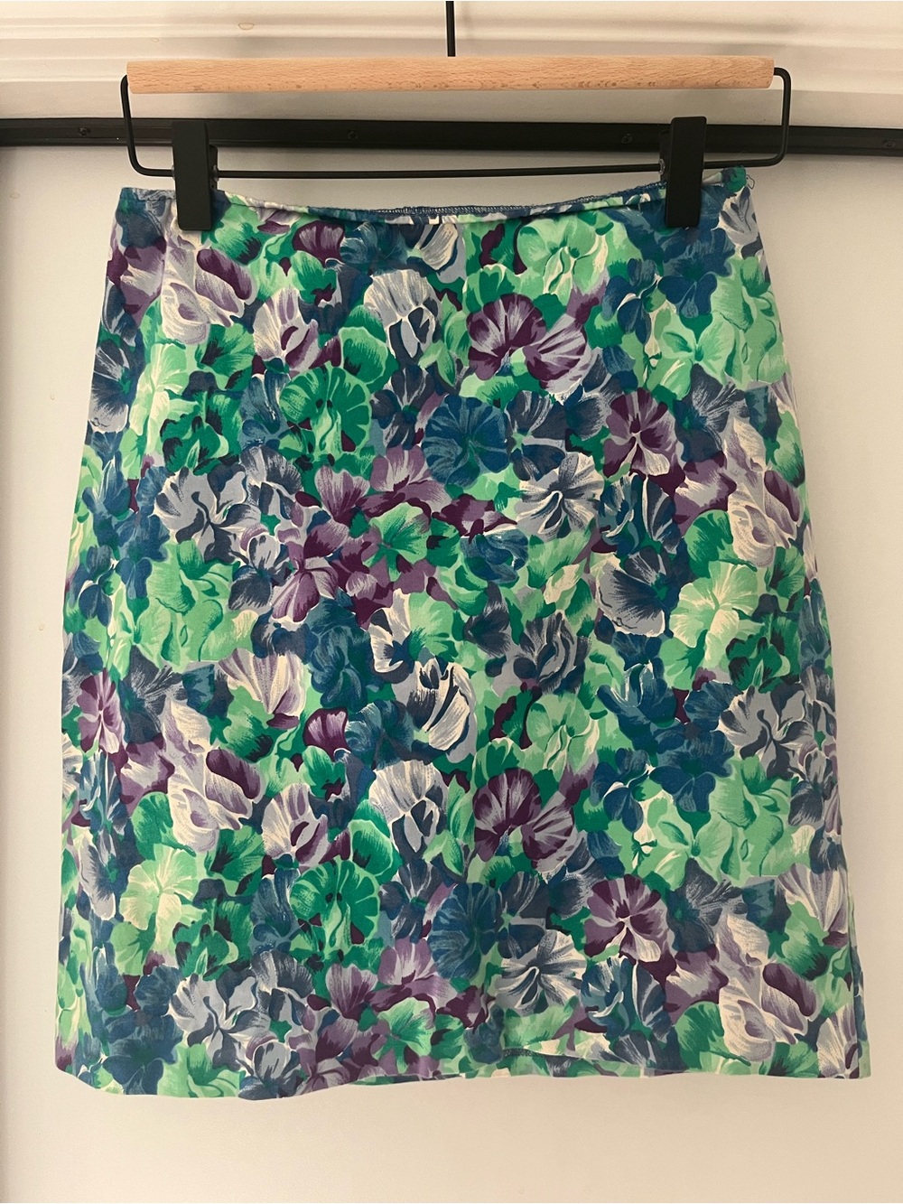 Kenzo Vintage Floral Print Mini Skirt in Green, Blue & Purple